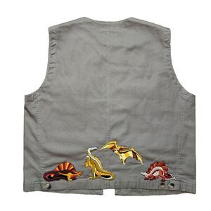 Vintage 90s High Sierra Utility Vest Size XL Beige Dinosaurs Patches Camping